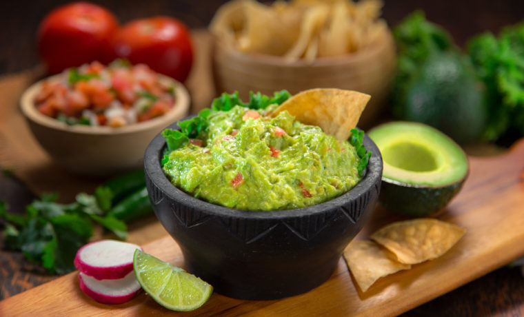 Fresh guacamole and tortilla chips